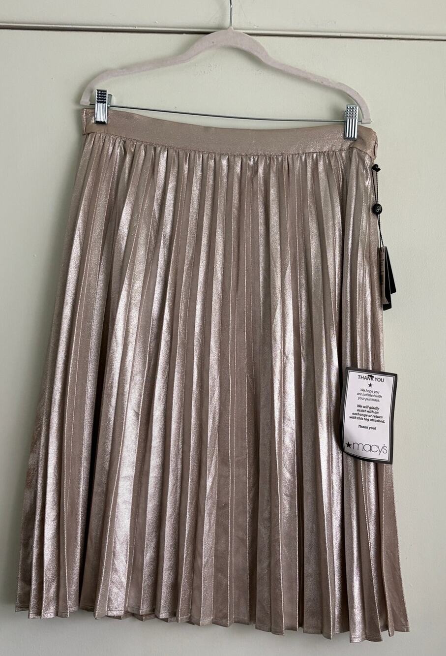 Adrianna Papell Metallic Pleated Midi Skirt Gold Shimmer Shaker 16 NWT Defect
